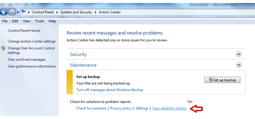 Reliability Monitor in Windows 8